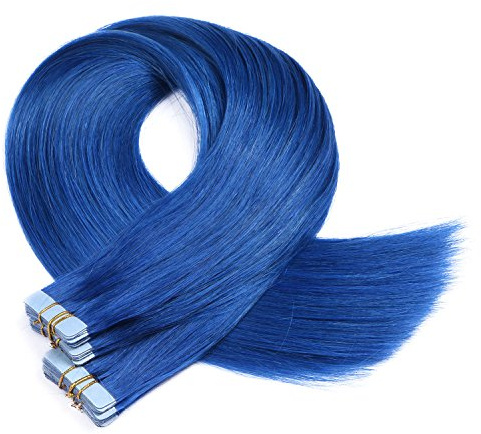 Tape In - On Hair Extensions - # BLUE - 70cm - 10 Tressen je 4cm Breit / 2,5g - 100% Remy Echthaar Haarverlängerung/Extention mit Klebeband Tressen by NOVON Hair Extentions