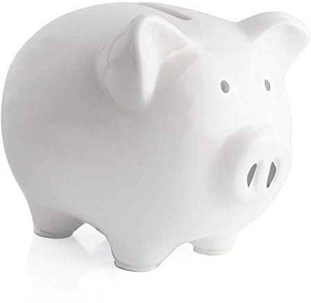 Sparschwein, Keramik-Schweinchen für Jungen, Mädchen, Kinder (Weiß, M)