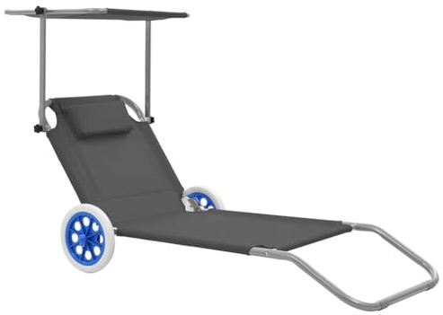 vidaXL Sonnenliege Dach Grau Klappbar Strandliege Gartenliege Relaxliege Liege