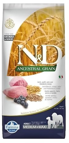 N&D ANCESTRAL GRAIN DOG LAMB, SPELT, OATS AND BLUEBERRY ADULT MEDIUM & MAXI 12KG