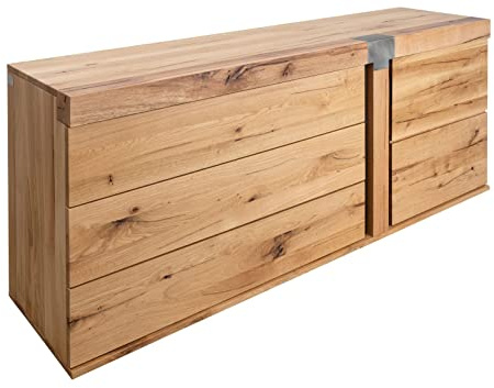 MASSIVMOEBEL24.DE | NEW Amsterdam massives Sideboard - Natur geölt Wildeiche + Zerreiche 1 Tür - 3 Schubladen Soft-Close-Technik 180x45x75 Kommode Tv-Sideboard Wohnzimmer-Schrank