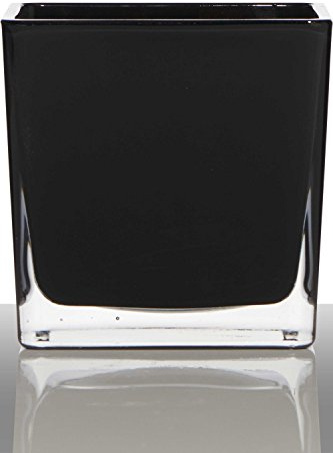 INNA-Glas Tiesto de Cristal Kim, Cubo/Cuadrada, Negra, 12x12x12cm - Macetero - Maceta