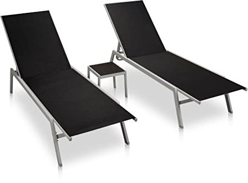 vidaXL Solsängar 2 st med bord stål och textilene svart