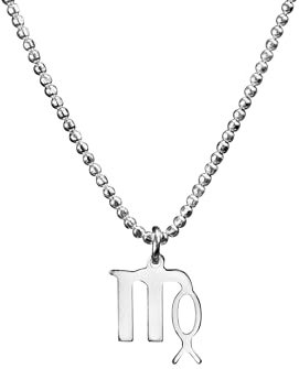 SILBERMOOS Sternzeichen Damen Kette Jungfrau Virgo, Anhänger mit Kugel-Kette 45 cm diamantiert aus Italien, 925 Sterling Silber