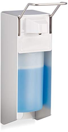 Relaxdays 2 x Eurospender 500 ml, intelligente Handhygiene, Seifenspender, Desinfektionsmittelspender, Bügel-Mechanik, weiß