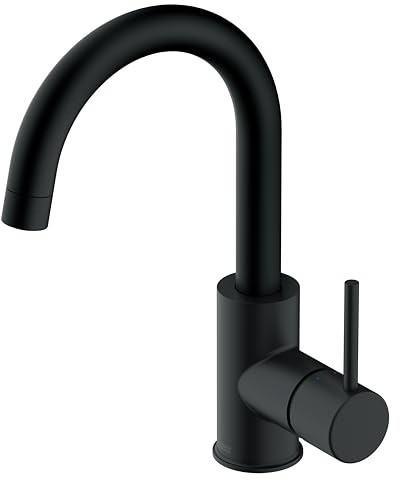 Lenz Waschtischarmatur BOW² Schwarz-matt – Mit 360° schwenkbarem Auslauf | Badaramtur mit Anti-Fingerabdruck Oberfläche, Inkl. EasyClean Pop-Up Ventil, Komfortable Befestigung von oben, 46010251