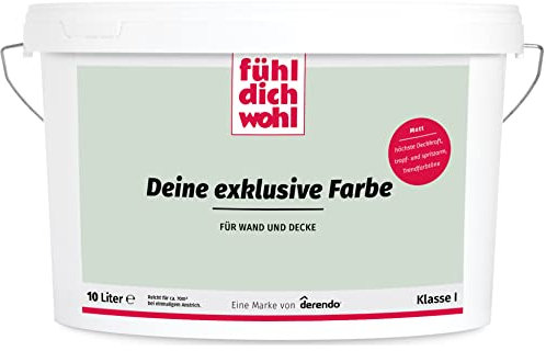 derendo Fühl Dich Wohl Deine Farbe pastell, matte Wandfarbe pastell, hohe Deckkraft, verschiedene Pastelltöne zur Auswahl (10L, Salbeigrün)