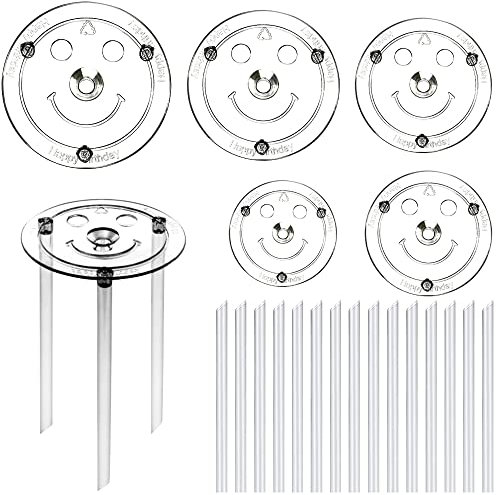 HIQE-FL Soporte Tarta,5 Tablero de Pastel,15 Varillas Reutilizables de Soporte para,Tacos para Tartas,Hechos de Plástico Seguro,Decoración de Bodas y Cumpleaños