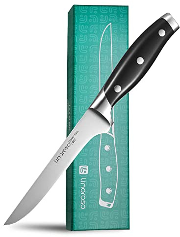 linoroso Boning Knife 5.7 inch Kitchen Knife with Elegant Gift Box, Sharp Forged German Carbon Stainless Steel Fillet Knife for Meat, Fish, Poultry, Full Tang, Ergonomic Handle