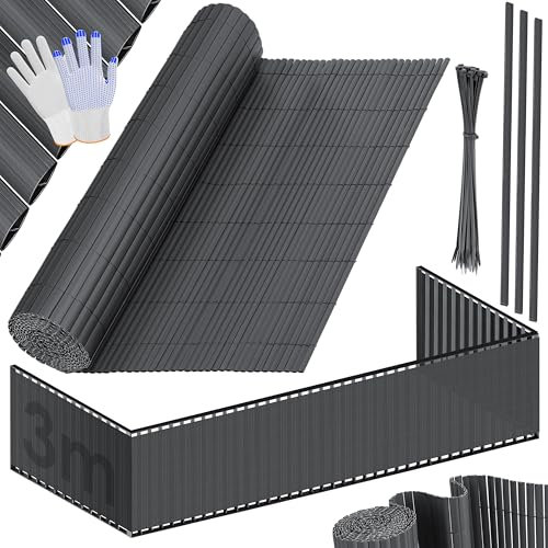 KESSER® Recinzione Privacy in PVC - 120 x 300 cm, Rivestimento per Balconi, Frangivento, Doghe Rinforzate per Giardini, Balconi e Terrazze, incl. Fascette e copertura, Antracite