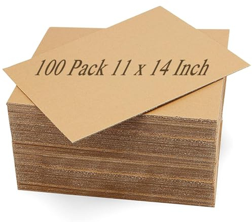 KEILEOHO 100 Pack 11 x 14 Inch Brown Corrugated Cardboard Sheets, 1/16 Inch Thick Flat Cardboard Inserts, Corrugated Cardboard Pads for Packaging, Shipping, Mailing and Crafts