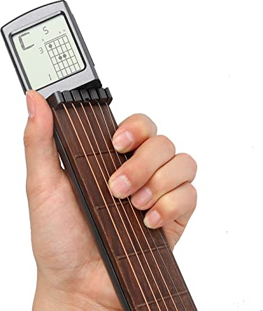 Gueiddi Digital Guitar Chord Trainer, tragbare 6-Bund-Gitarre Training Tool mit rotierenden Chart-Bildschirm, Anfänger Praxis Tool mit Akkord Chart Metronom, SCT-80 (Holzmaserungsfarbe)