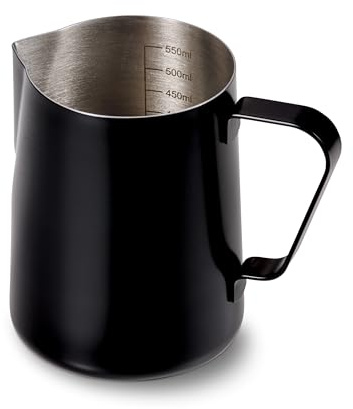 Tchibo Milchkännchen Edelstahl (600 ml), Barista Zubehör zum manuellen Milchaufschäumen, Schwarz lackiert