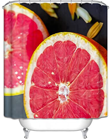 EHOMERY Duschvorhang L Form Duschrollo Austausch Grapefruit-Grapefruit Duschvorhang Dachschräge Badewanne Duschrollo Blätter Polyester Rostfreie Ösen Und 12 Hakenringe, 180X180Cm