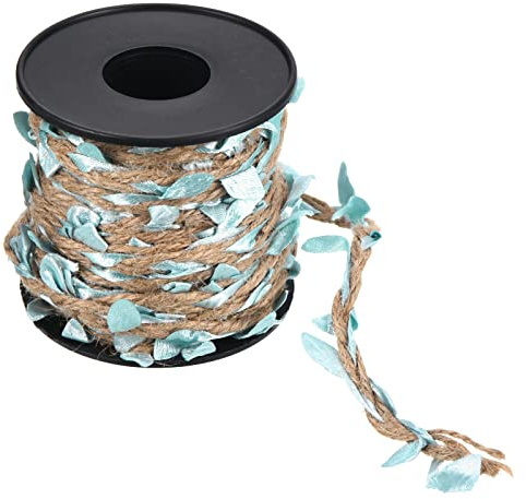 PATIKIL 33ft 5mm Burlap Leaf Ribbon, Braided Decoration Vine Natural Jute Rope Twine with Artificial Leaves for Jungle Wedding Party Home Garden Decor, Sky Blue