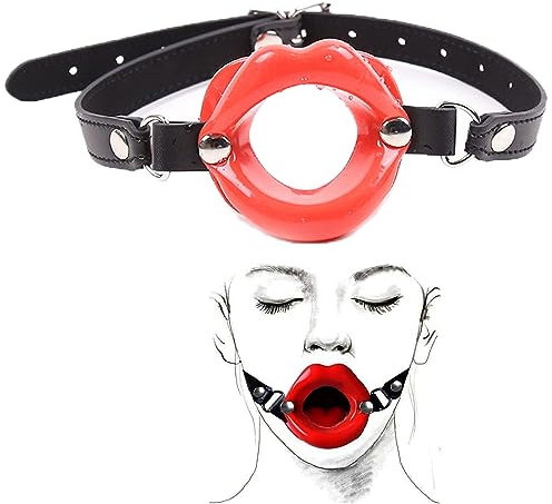 Erotic Sex Toys Gag Mouth Silicone Lips Fantasy Mouth Ball Fetish Ball Gag SM Mouth Open Leather Flirting Sex Toy Fetish Slave Sex Toy for Couples(Red)