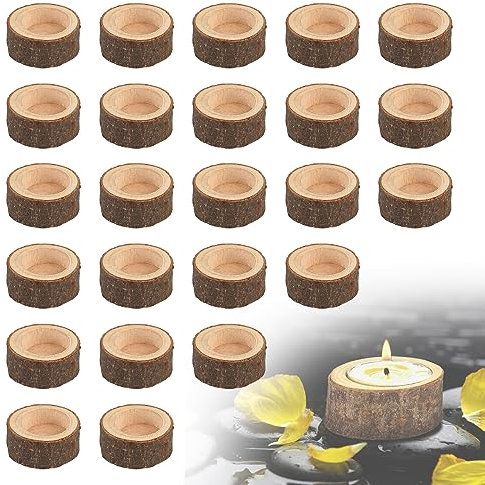 CPROSP 24pcs Bougeoir en Bois Naturel Diamètre Intérieur 38mm, Photophores en Bois pour Centre de Table, Halloween, Noël, fête, Saint-Valentin, Décoration d'Intérieur
