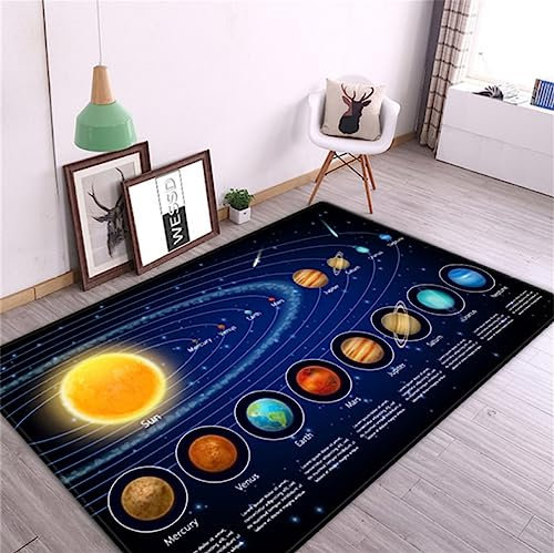 TIKLO Sonnensystem Kinderzimmer 3D-Teppich Weltraum Planet Teppich Wohnzimmer Für Jungen Schlafzimmer Anti-Rutsch-Matte Badezimmer Wohnkultur Spielen Krabbelboden Matte 200X300cm