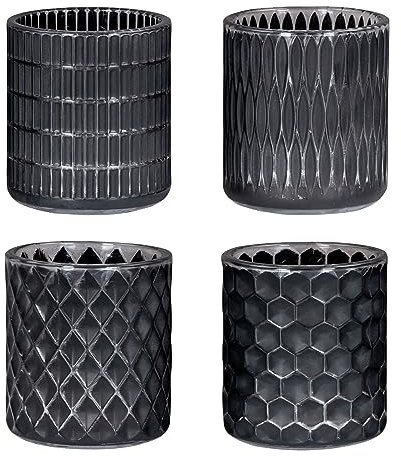 levandeo 4er Set Teelichthalter Schwarz Glas Windlicht Tischdeko Kerzenhalter Kerzen Deko Wohndeko Kerzenglas