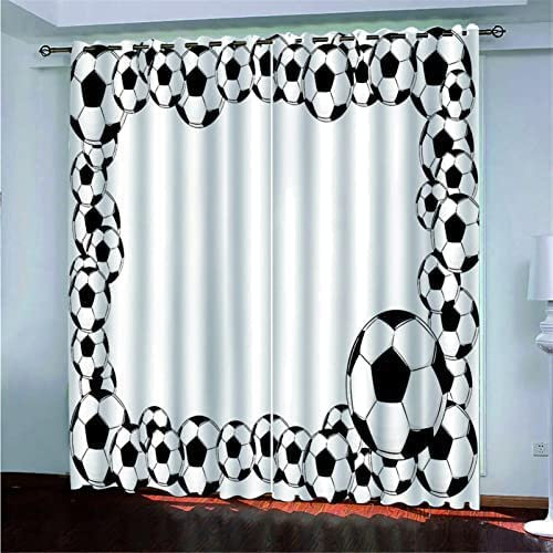 Vorhang Blickdicht 3D Schwarz-Weiß-Fußball - 2 Stücke Verdunklungsvorhänge Mit Ösen Schlafzimmer Wohnzimmer Schallschutz Vorhang Verdunkelung Gardinen, 170 (B) X 200 (H) cm - Kinder Vorhänge