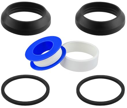 Mixed Trap Washer & PTFE Tape Set 1½ & 1¼ Inch Leak Kit | 4 mixed rubber trap washers with ½ x 480 PTFE tape for compatible UK sink, bath and basin waste trap repairs.