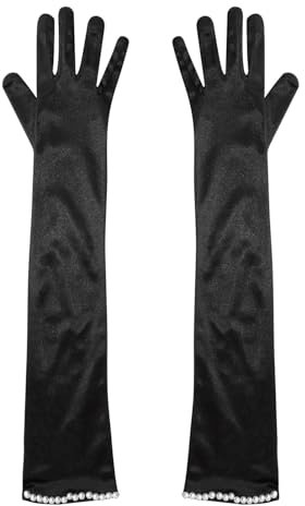 CHICTRY Damen Flapper Handschuhe mit Kunstperlen Deko Vintage Ellenbogenlänge Brauthandschuhe Kurz Hochzeitshandschuhe für Hochzeit Abend Opera Party Cocktail Langer Typ One Size