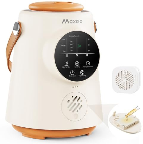 Maxcio Humidificador Bebés, 2.5L Top-Fill con Asa, Gran Pantalla Táctil, Funcionamiento 28db silencioso con boquilla de rotación de 360°, Apagado Automático, con Bandeja de Aroma