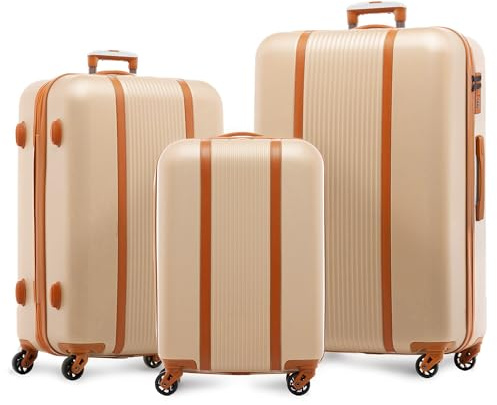 FERGÉ Kofferset 3 teilig Hartschale Milano Reisekoffer Trolley-Set (Handgepäck, L, XL) 3er Set Hartschalenkoffer Roll-Koffer 4 Rollen 100% ABS Champagner