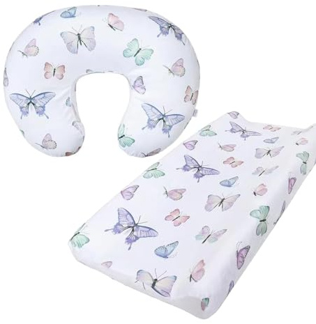 iEvolve Minky Lot de 2 housses de coussin d'allaitement en forme de U pour bébé garçon et fille Motif papillon