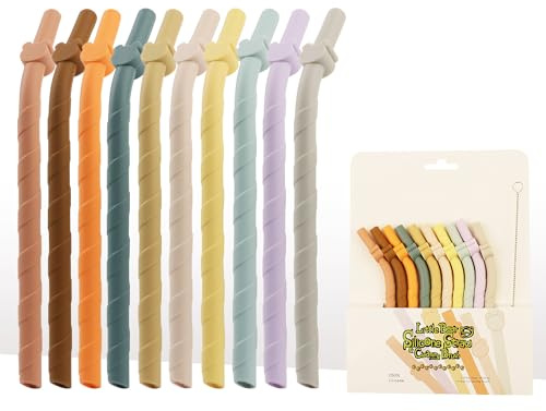 Lot de 10 pailles en silicone réutilisables - Pliables - Passent au lave-vaisselle - Avec brosse - Idéales pour smoothies, enfants, gobelets et cadeaux écologiques