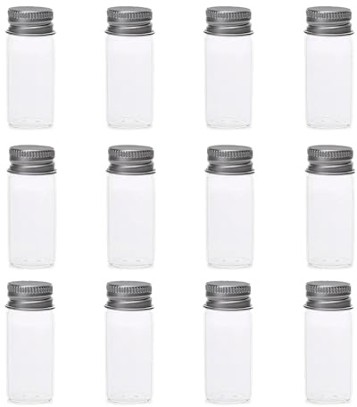 Lot de 12 petits pots vides en verre transparent de 30 ml avec bouchon à vis en aluminium pour échantillons de messages, huiles essentielles, poudres, artisanat, décoration, cadeaux de mariage