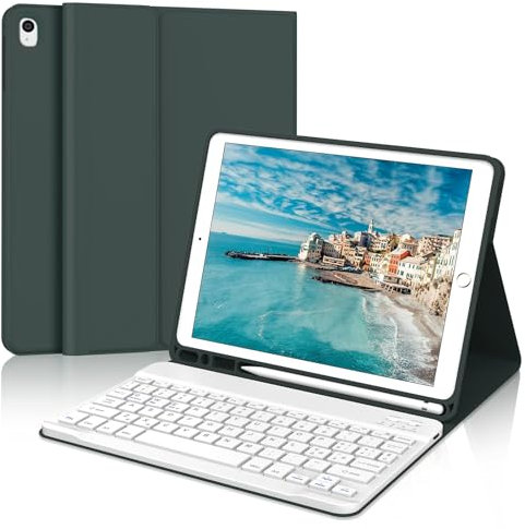 IVEOPPE Tastiera iPad 9 Generazione 10.2, Custodia Tastiera iPad 9/8/7 Generazione/Air 3/Pro 10.5, Italiano Bluetooth Rimovibile Keyboard Cover con Portapenna, Verde scuro