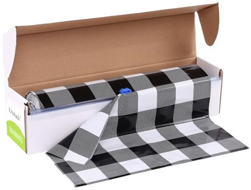 KAshack Einweg Tischdecke aus Kunststoff Rolle-54In Schwarz-Weiß Kariert Plastiktischdecken mit Cutter Box Rechteckige Tischabdeckung für Outdoor Partys Gartentischdecke