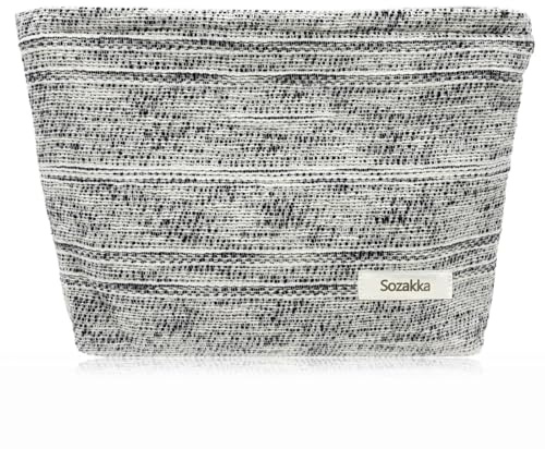 Torytoe Kosmetiktasche, Kulturtasche Segeltuch Mäppchen Make Up Schminktasche Gewebt Kariert Waschtasche Travel Cosmetic Organizer Kulturbeutel Kosmetikbeutel Reisen Kulturtasche für Damen, Schwarz