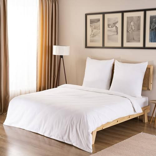 GD Home %100 Baumwolle Bettwäsche Set / 1 Hochwertige Atmungsaktive Renforce Bettbezug 200 x 220 cm + 2 Kopfkissenbezüge 80 x 80 cm / 3teilig Deckenbezug/Weiß