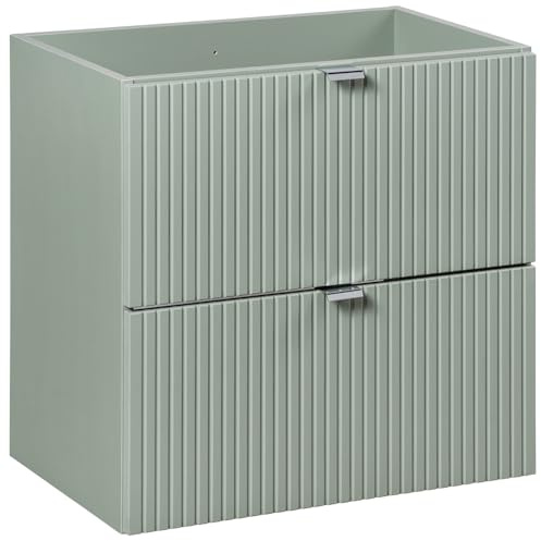 Lomadox Meuble sous lavabo de salle de bain 60 cm, vert, faible profondeur (39 cm), façade rainurée