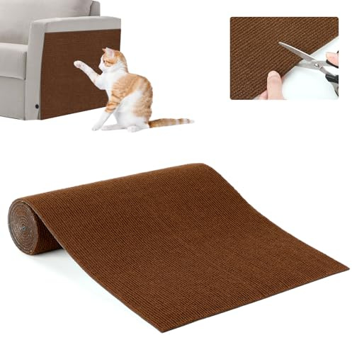 RANYPET Zuschneidbare Selbstklebend Kratzmatte Katze，Kratzteppich Katze für Erneuerung der Oberflächenschicht des Katzenkratzbretts, Katzen Kratzwand,Katzenkratzspielzeug,Sofas, （Braun 200x40cm）