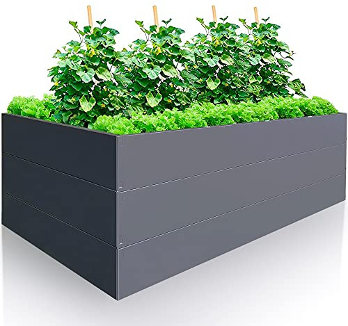 GARTENDEK® Jardinière surélevée pour Jardin en métal 170x85x63 cm – Acier revêtu de polymère pour Une Longue durée de Vie, Parterre à Herbes avec Filet Anti-Taupe (Gris)