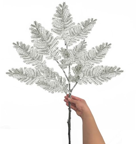 SNAIL GARDEN 82CM Grandes Branches d'aiguilles de pin enneigées de Noël,Verdure de Noël enneigée,Fausses Branches de Sapin à Longue Tige,Branches d'arbre de Noël pour la décoration de la Maison
