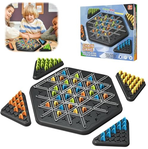 Triggle Game lustiges mit Gummibänder Triggle Schachspiel Interaktives Steckspiel Dreiecksschachbrettspiel ，für Familienfeiern mit Kindern und Erwachsenen