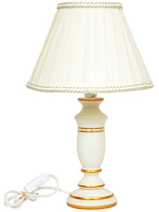 LIGUORO SHOP Lampada Lume Da Tavolo Abatjour Con Base In Legno Color Avorio e Oro e Paralume Plissè In Organza Colore Avorio Con Passamaneria Dorata. (Lampada Piccola 40 cm)
