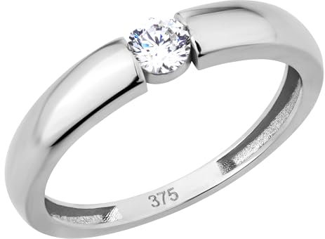 Ardeo Aurum Damen Goldring aus 375 Gold mit Zirkonia Stein Solitär Spannfassung Verlobungsring Weißgold Größe 52