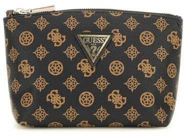 GUESS Wilder Large Top Zip Cosmetic Bag Brown