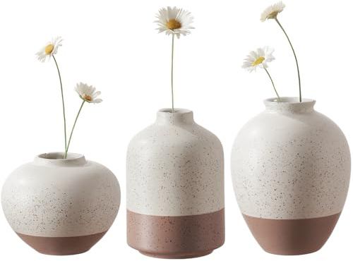 DN DECONATION Deko Vasen Set Keramik Vase Set von 3 Moderne Deko Blumenvase | Boho Blumenvase Pampasgras Dekovase Aesthetic Neutral Skandinavische Wohnzimmerdeko Hause