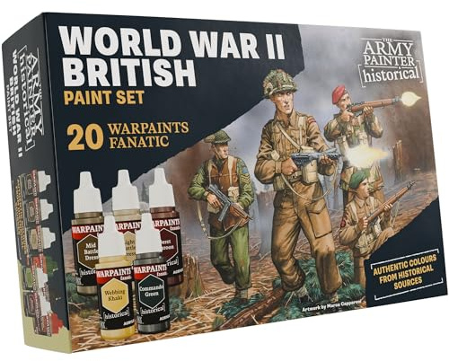 The Army Painter, Historical WWII British Paint Set, 20x18ml Acrylic Paints | Model Acrylic Paint Set, Incl. Warpaints Fanatic: 14 acrylic, 4 Washes, 1 Effect, 1 Metallic, for Miniature Painting & Dnd