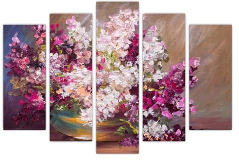 AREDE 5er Set Wandkunst Gemälde Bild Poster Flieder | 120 x 80 cm | Wandbilder Wanddekoration Home Office Wohnzimmer Schlafzimmer Dekoration | Fertig zum Aufhängen