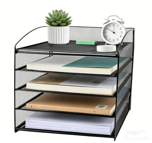 5 Tier Desk File Organiser,A4 Paper Paper Letter Tray Organiser,Mesh Desk Organiser Letter Tray,for Home &Office Supplies