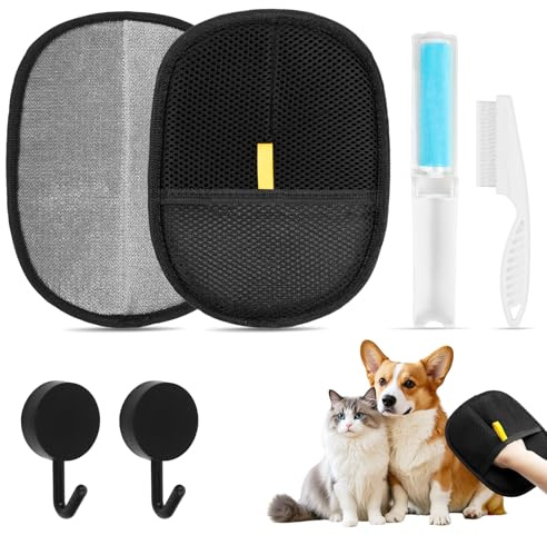 AKONE Fur Magnet Glove, 6-Piece Pet Hair Remover Set, Care Gloves, Pet Hair Removal Gloves for Cats and Dogs