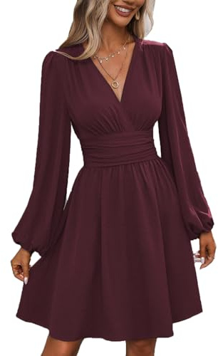 UUAISSO Robe Décontractée Femmes à Manches Longues Taille Haute Ligne A Robe Portefeuille à Col en V Robe Mi Longue
