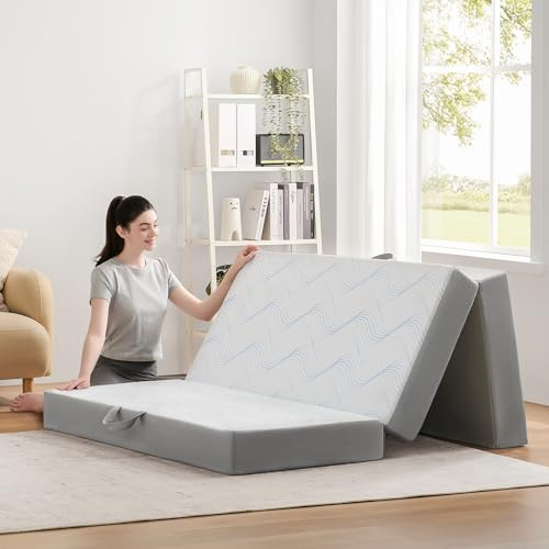 Puzdaz Folding Mattress Full, 6 Inch Memory Foam Foldable Mattress Full, Trifold Mattress with Breathable & Washable Cover, Portable Mattress for Guest Bed, 73x52x6